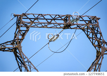 Electricity pylon and nature, real life photo 127749651