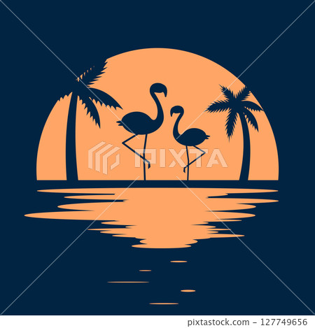 tropical sunset illustration 127749656