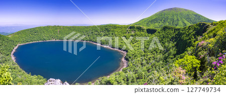 View of Mt. Karakunidake from the deep green of Onami Pond 127749734