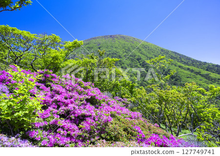 View of Mt. Karakunidake from the deep green of Onami Pond 127749741