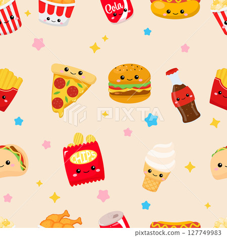 Cute fast food seamless pattern design Cute fast food seamless pattern design 127749983