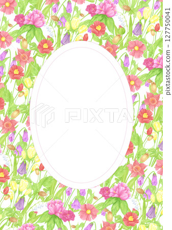 Hand drawn watercolor wildflowers and leaves postcard wreath frame border. Flower of the field isolated on white background. Can be used for postcard, invitation, scrapbook and other printed products. 127750041