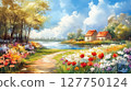 洋房與花卉風景水彩畫（生成式AI） 127750124