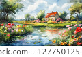 洋房與花卉風景水彩畫（生成式AI） 127750125