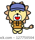 Smiling lion character delivering luggage / Home delivery, delivery and moving related illustration material 127750504