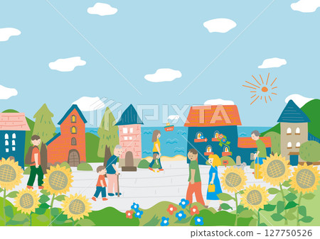 向日葵盛開的小鎮 127750526