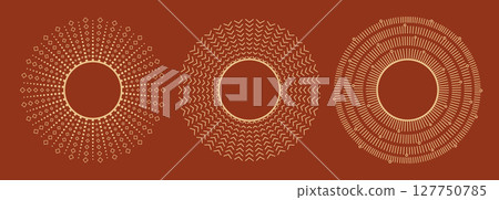 Linear gold bohemian sun, sunburst, sunbeam, firework, explosion vector shapes. Modern abstract ornamental thin line rays frames. Linear gold bohemian sun, sunburst, sunbeam, firework, explosion vector shapes. Modern abstract ornamental thin line rays frames. 127750785