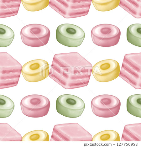 Seamless pattern of Thai Traditional Desserts Cute Collection hand drawn style illustrations on  transparent background. 127750958