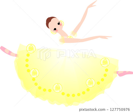 芭蕾舞女演員身著黃色服裝跳芭蕾舞 芭蕾舞女演員身著黃色服裝跳芭蕾舞 127750976
