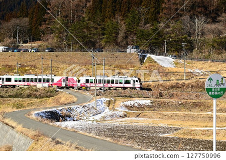 The Kamaishi Line as seen from the rice paddies near the roadside station Tono Kaze no Oka 127750996