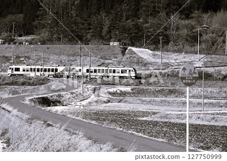 The Kamaishi Line as seen from the rice paddies near the roadside station Tono Kaze no Oka 127750999