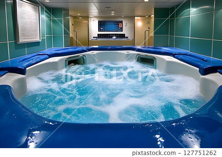 Inviting jacuzzi with bubbling water, promoting relaxation and well-being 127751262