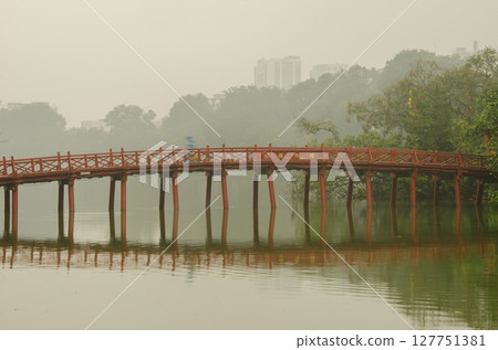 The Huc Bridge on Hoan Kiem Lake. The Huc Bridge on Hoan Kiem Lake. 127751381