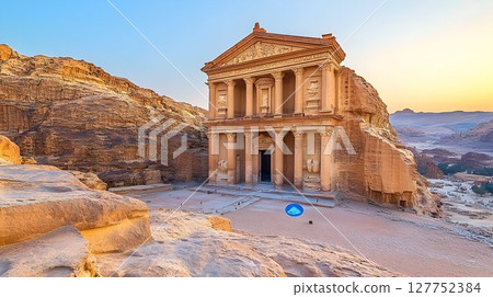 Majestic Ad Deir Monastery at Petra Jordan during golden hour sunset 127752384