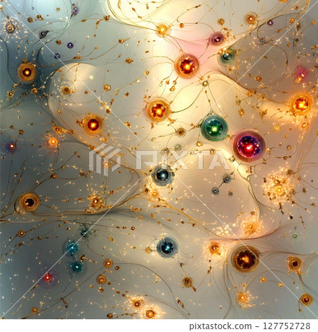 Luminous Web of Spheres: Glowing Elements on Abstract Background. Generative AI 127752728