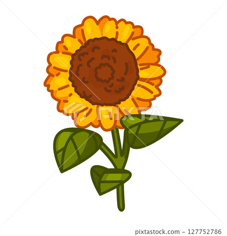 Cartoon Sunflower with Green Leaves Cartoon Sunflower with Green Leaves 127752786