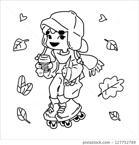 Autumn Roller Kid Coloring Page 127752789
