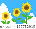 Summer sky and sunflower illustration / Cute pop background material 127752915