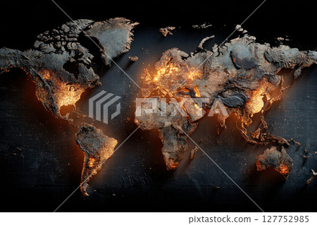 World map with burning continents on dark background 127752985