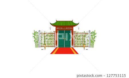 Temple garden architecture on white background Temple garden architecture on white background 127753115