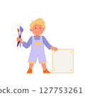 Cartoon cute boy artist holding paintbrush and canvas. Funny cartoon character. Concept of childrens art and design school 127753261