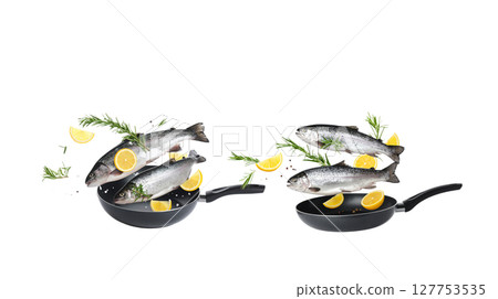 Pan-fried fish for a delicious and healthy meal 127753535