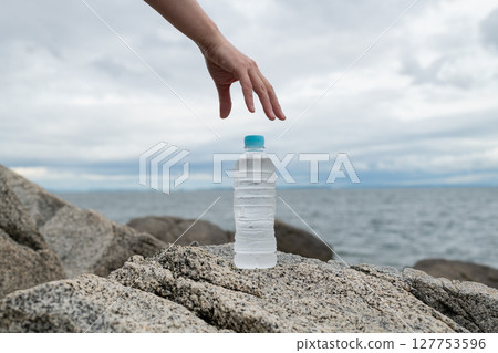 Person holding a bottle of water 127753596