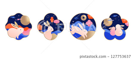 Chinese Mid-Autumn Festival and Korean Chuseok geometric backgrounds 127753637