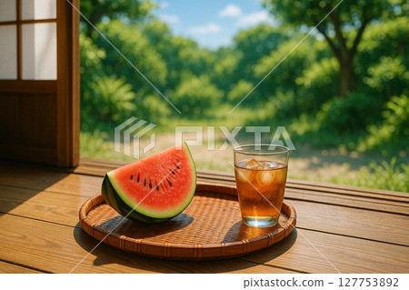 Eating watermelon on the veranda 127753892