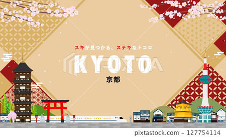 京都廣告背景模板(金色)裝飾有日本傳統圖案和神社 京都廣告背景模板(金色)裝飾有日本傳統圖案和神社 127754114