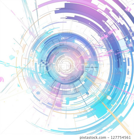 Pastel futuristic abstract illustration with expanding geometric circular structures 127754561