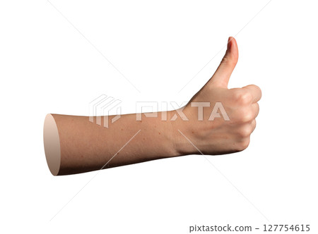 Thumb up hand gesture in approval position, showing acceptance, support, consent, and agreement. 127754615