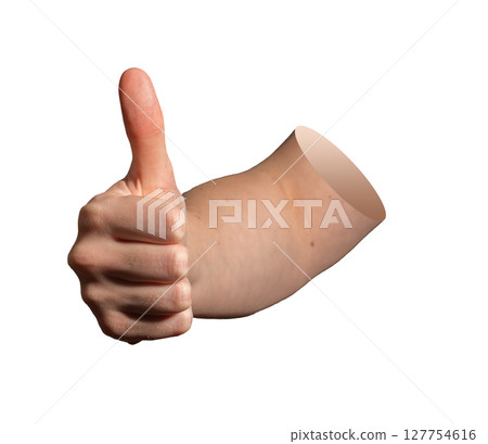Thumb up hand gesture in approval position, showing agreement, consent, and confirmation. Female 127754616