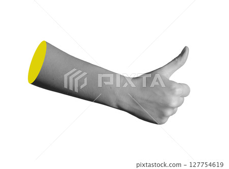 Thumb up hand sign in approval and acceptance position, showing consent, support, and agreement. Thumb up hand sign in approval and acceptance position, showing consent, support, and agreement. 127754619