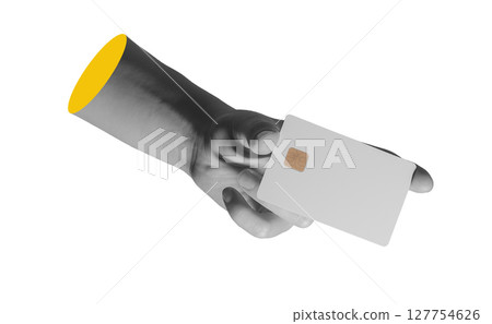 Bank card in hand showing credit and debit payment, finance service. Customer squeeze card with Bank card in hand showing credit and debit payment, finance service. Customer squeeze card with 127754626