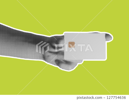 Card and payment. Customer holding plastic bankcard in hand, credit, debit, cash transfer, shopping, 127754636