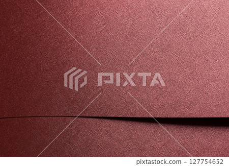 Chic paper closeup. Monochrome red and marsala surface with metallic gloss, geometric overlap, 127754652