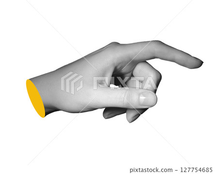 Finger pointing in tick position showing index tip and knuckle, hand movement and gesture, arm and Finger pointing in tick position showing index tip and knuckle, hand movement and gesture, arm and 127754685