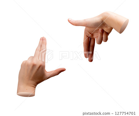 Hand gesture with fingers and thumbs forming rectangular frame for photography composition. Creative 127754701