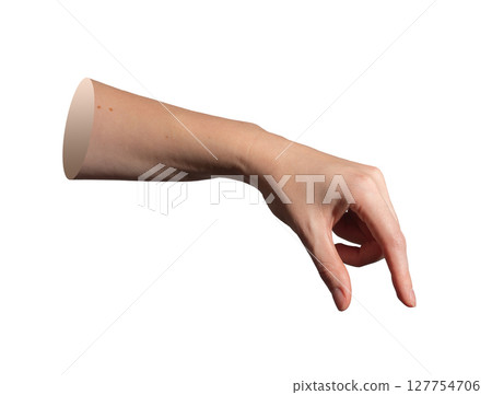 Hand holding fingers in closeup side view with forefinger and thumb pinching to measure or grasp Hand holding fingers in closeup side view with forefinger and thumb pinching to measure or grasp 127754706
