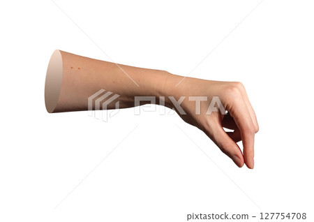 Hand holding fingers pinching tiny invisible item in closeup side view. showing precise measurement 127754708