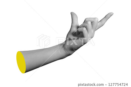 Hand holding with fingers in precise presentation gesture, forefinger and index showing open Hand holding with fingers in precise presentation gesture, forefinger and index showing open 127754724