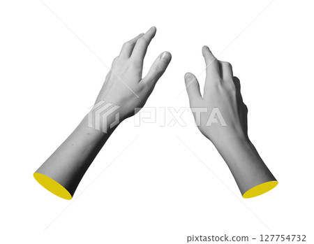 Hands reaching forward with open spread fingers and smooth wrist. Pair of female arms extending Hands reaching forward with open spread fingers and smooth wrist. Pair of female arms extending 127754732