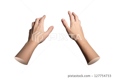 Hands reaching out forward with open spread fingers and smooth wrist. Pair of female arms extending Hands reaching out forward with open spread fingers and smooth wrist. Pair of female arms extending 127754733