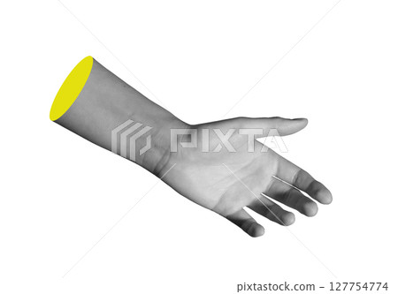 Open hand with relaxed curved fingers gently grasping invisible object. Close up natural pose with 127754774