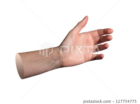 Open hand with relaxed curved fingers holding invisible object in natural light. Soft sunlit wrist 127754775