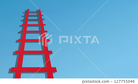 Business success concept with a red ladder reaching towards the sky, symbolizing growth, progress, Business success concept with a red ladder reaching towards the sky, symbolizing growth, progress, 127755046