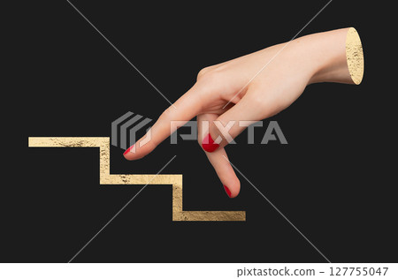 Business success concept, with a golden staircase symbolizing growth, achievement, and progress. 127755047