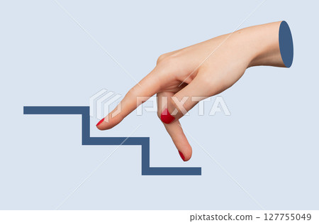 climbing a staircase, symbolizing career growth, leadership, and success. Determined to advance in 127755049