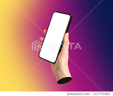 holding a smartphone with screen, blank template for app design or digital application. Modern 127755061